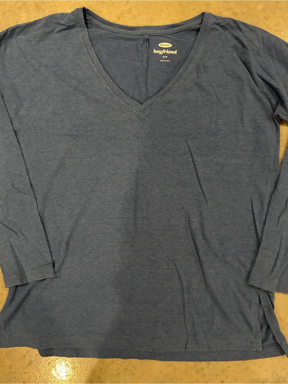 Old Navy Boyfriend V-Neck Long Sleeve Top - Heather Navy